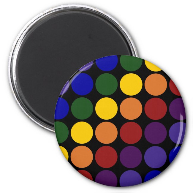 Rainbow Polka Dots on Black Round Magnet