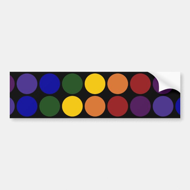 Rainbow Polka Dots on Black Bumper Sticker (Front)