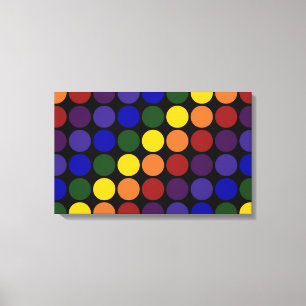 Rainbow Polka Dots on Black Canvas Print
