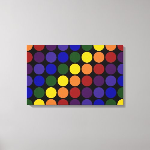 Rainbow Polka Dots on Black Canvas Print