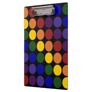 Rainbow Polka Dots on Black Clipboard