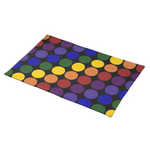 Rainbow Polka Dots on Black Cloth Placemat