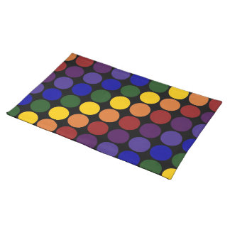 Rainbow Polka Dots on Black Cloth Placemat