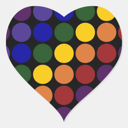 Rainbow Polka Dots on Black Heart Sticker