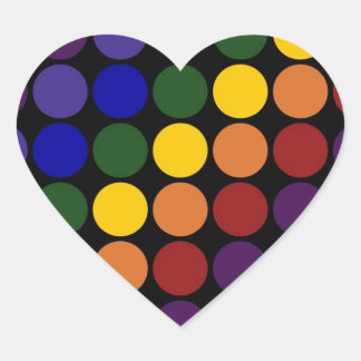 Rainbow Polka Dots on Black Heart Sticker