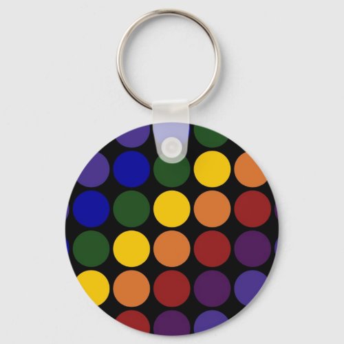 Rainbow Polka Dots on Black Keychain