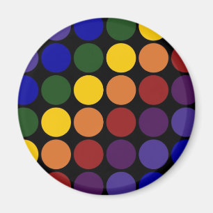 Rainbow Polka Dots on Black Magnet