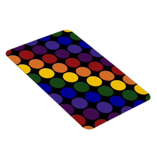 Rainbow Polka Dots on Black Magnet
