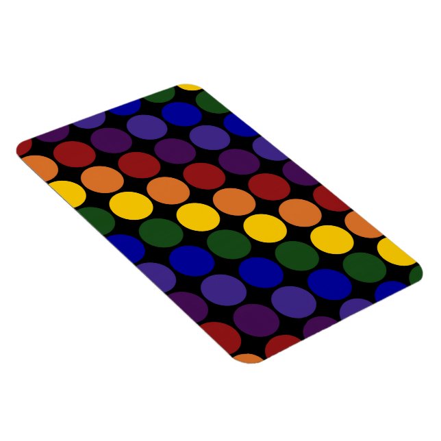 Rainbow Polka Dots on Black Magnet (Right Side)