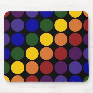 Rainbow Polka Dots on Black Mouse Pad