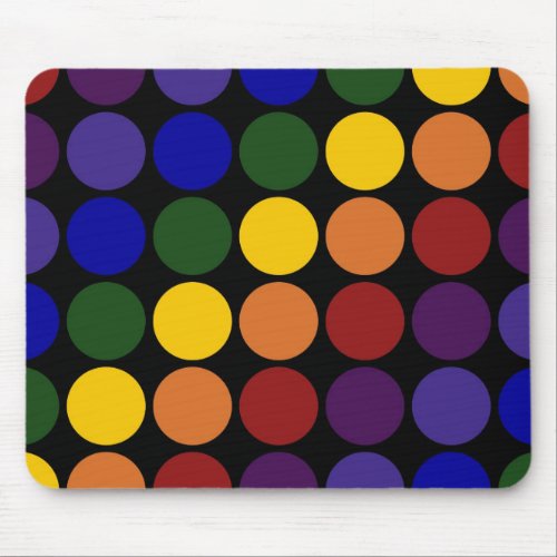 Rainbow Polka Dots on Black Mouse Pad