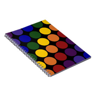 Rainbow Polka Dots on Black Notebook
