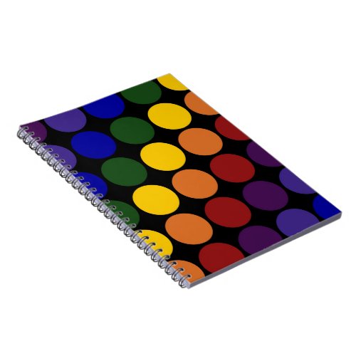 Rainbow Polka Dots on Black Notebook