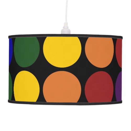Rainbow Polka Dots on Black Pendant Lamp