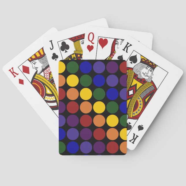 Rainbow Polka Dots on Black Poker Cards (Back)