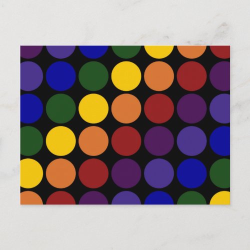 Rainbow Polka Dots on Black Postcard
