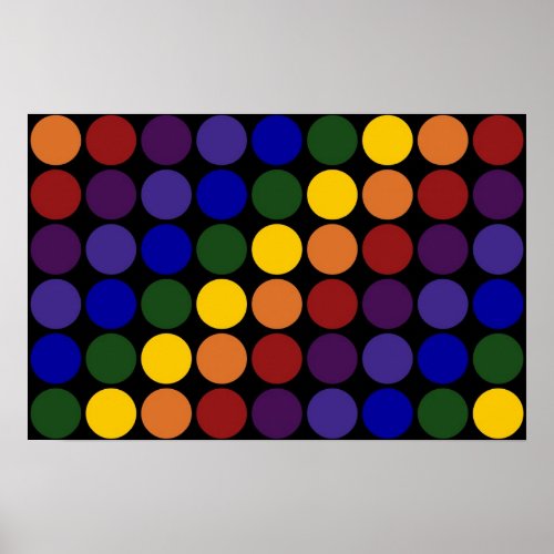 Rainbow Polka Dots on Black Poster