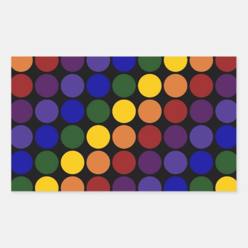 Rainbow Polka Dots on Black Rectangular Sticker