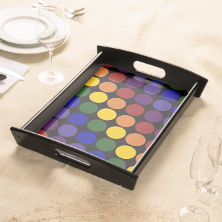 Rainbow Polka Dots on Black Serving Tray