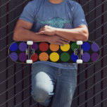 Rainbow Polka Dots on Black Skateboard<br><div class="desc">Rows of rainbow colored polka dots cover a black background. The offset rows form diagonals of each color: violet,  indigo,  blue,  green,  yellow,  orange,  and red.  

 Digitally created image. 
 Copyright © Claire E. Skinner. All rights reserved.</div>