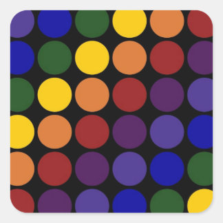 Rainbow Polka Dots on Black Square Sticker