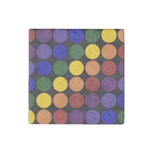 Rainbow Polka Dots On Black Stone Magnet