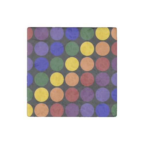 Rainbow Polka Dots On Black Stone Magnet