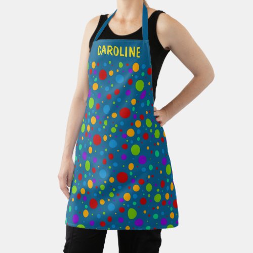 Rainbow Polka Dots on Blue Custom Apron