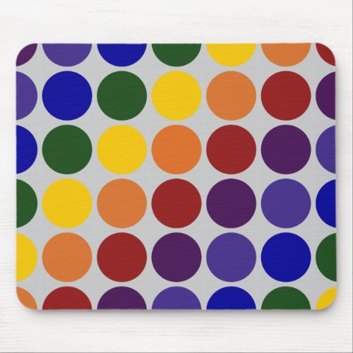 Rainbow Polka Dots on Gray Mouse Pad