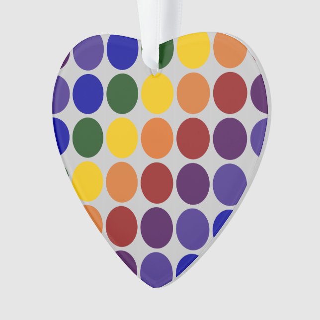 Rainbow Polka Dots on Gray Ornament (Front)