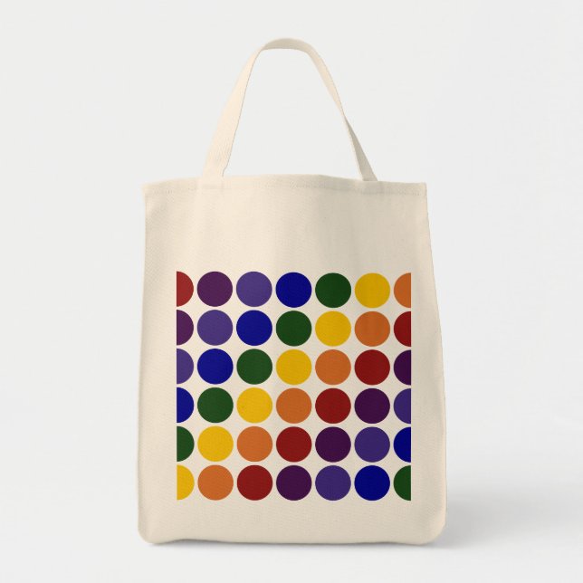 Rainbow Polka Dots on Gray Tote Bag (Front)