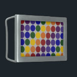 Rainbow Polka Dots on Grey Belt Buckle<br><div class="desc">This custom item features rows of rainbow colored polka dots on a grey background. The grey has an almost metallic feel to it. The offset rows form diagonals of each color: violet, indigo, blue, green, yellow, orange, and red. Digitally created image. Copyright © 2011 Claire E. Skinner. All rights reserved....</div>