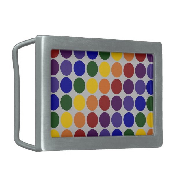 Rainbow Polka Dots on Grey Belt Buckle (Front Left)