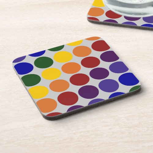 Rainbow Polka Dots on Grey Drink Coaster