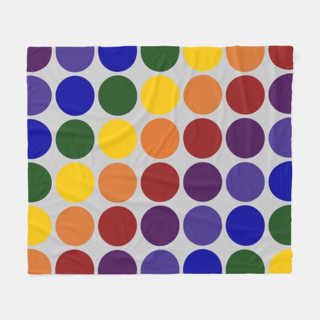 Rainbow Polka Dots on Grey Fleece Blanket (Front (Horizontal))