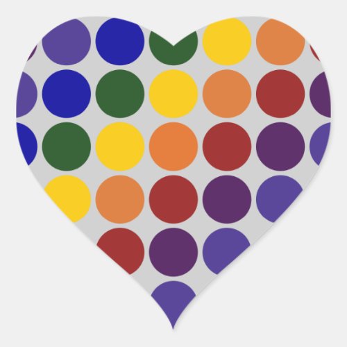 Rainbow Polka Dots on Grey Heart Sticker