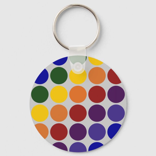 Rainbow Polka Dots on Grey Keychain (Front)