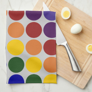 Rainbow Polka Dots on Grey Kitchen Towel