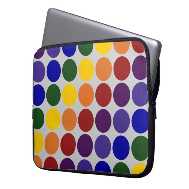 Rainbow Polka Dots on Grey Laptop Sleeve (Front Left)