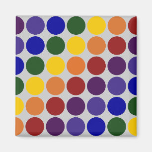 Rainbow Polka Dots on Grey Magnet