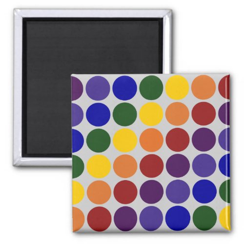 Rainbow Polka Dots on Grey Magnet