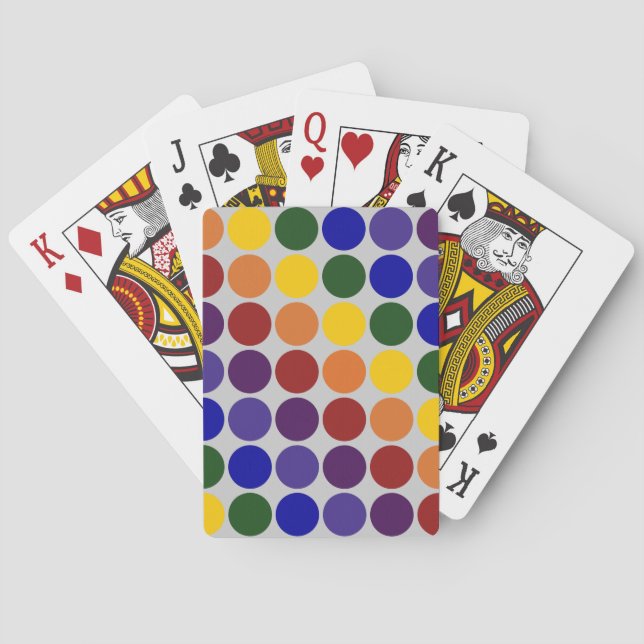 Rainbow Polka Dots on Grey Poker Cards (Back)