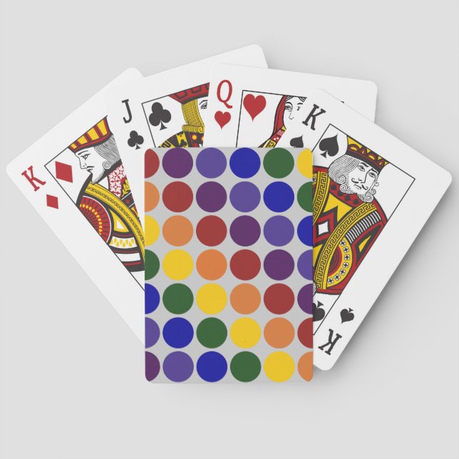 Rainbow Polka Dots on Grey Poker Cards (Back)
