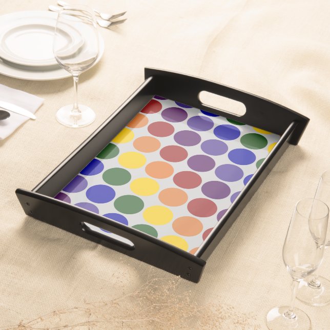 Rainbow Polka Dots on Grey Serving Tray (Front)