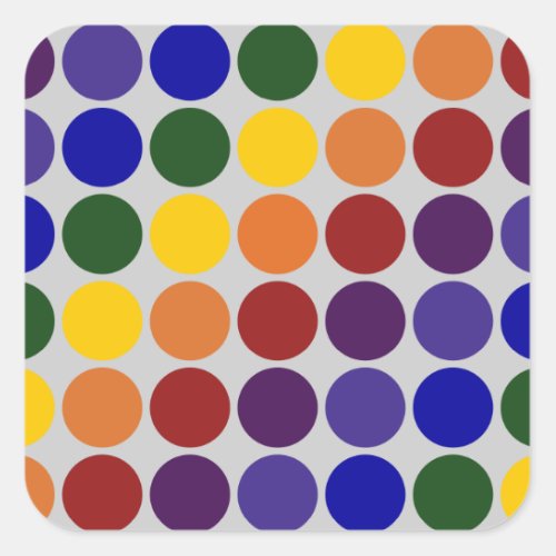 Rainbow Polka Dots on Grey Square Sticker
