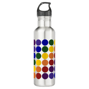 Rainbow Polka Dots on Grey Water Bottle
