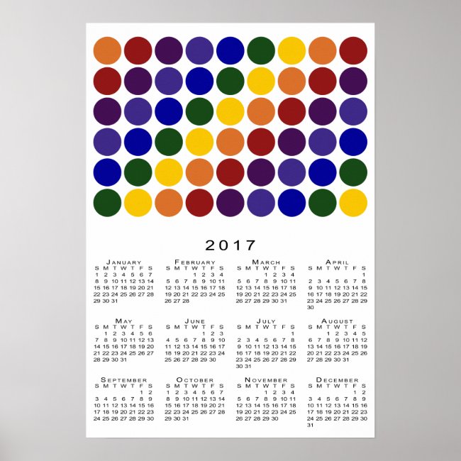 Rainbow Polka Dots on White 2017 Calendar Poster