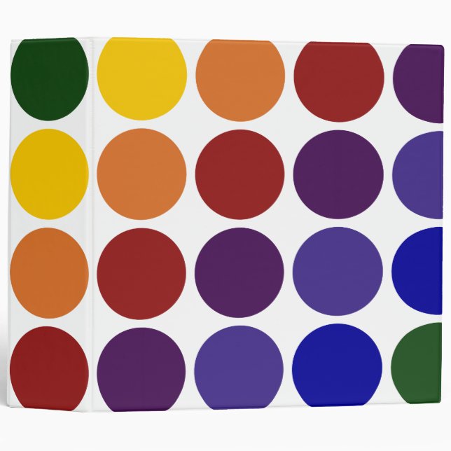 Rainbow Polka Dots on White Binder (Front/Spine)