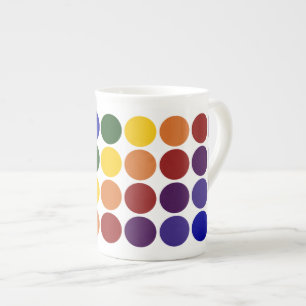 Rainbow Polka Dots on White Bone China Mug