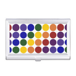 Rainbow Polka Dots on White Business Card Case